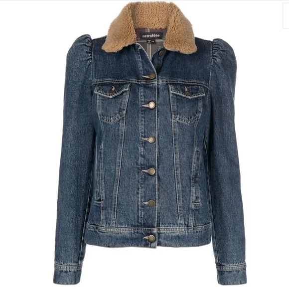 Retrofete Edna Shearling Collar Denim Jacket Large NWOT - Picture 1 of 14